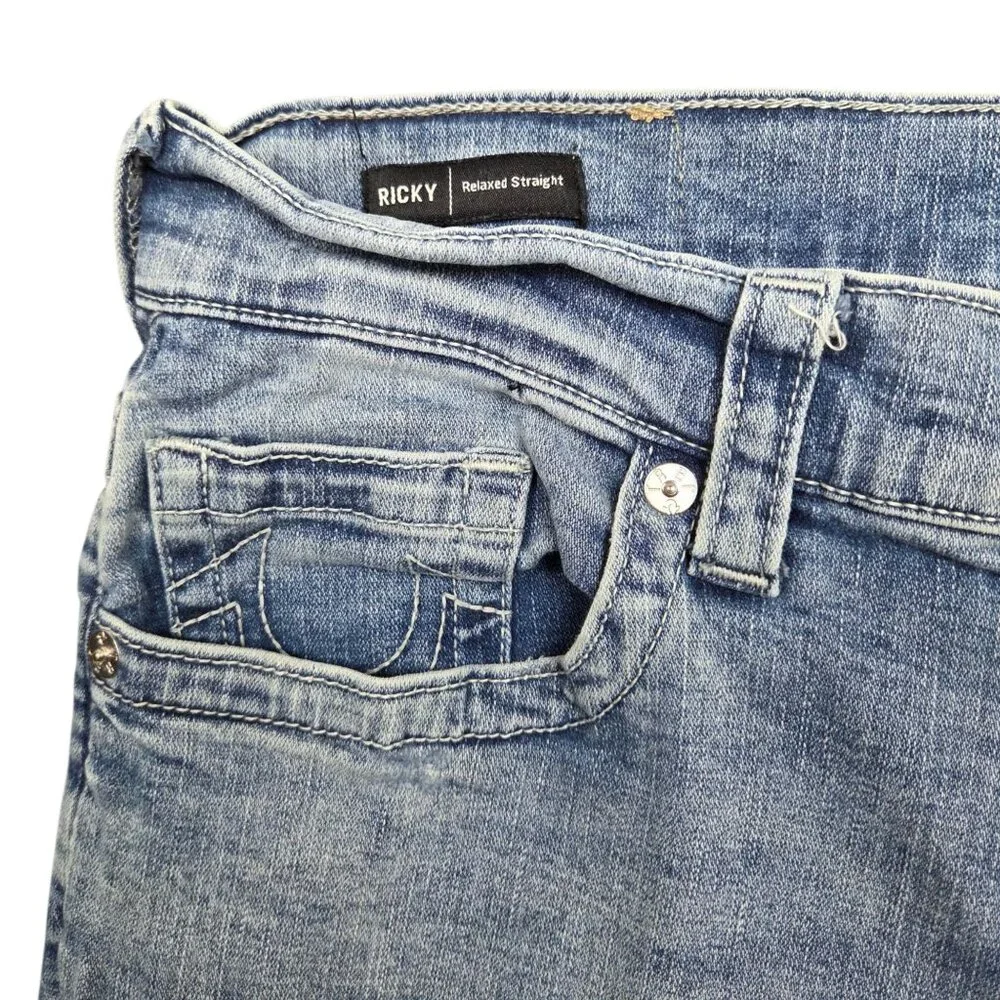 True Religion Ricky Jeans Mens 34 x 34 Relaxed Straight Distressed Light‎ Wash